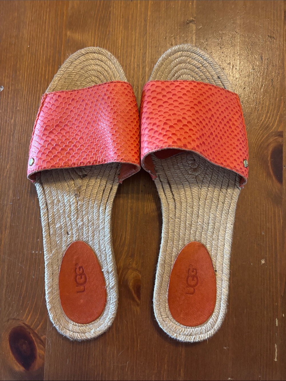 UGG Coral-Red Slide Sandals with Textured Upper